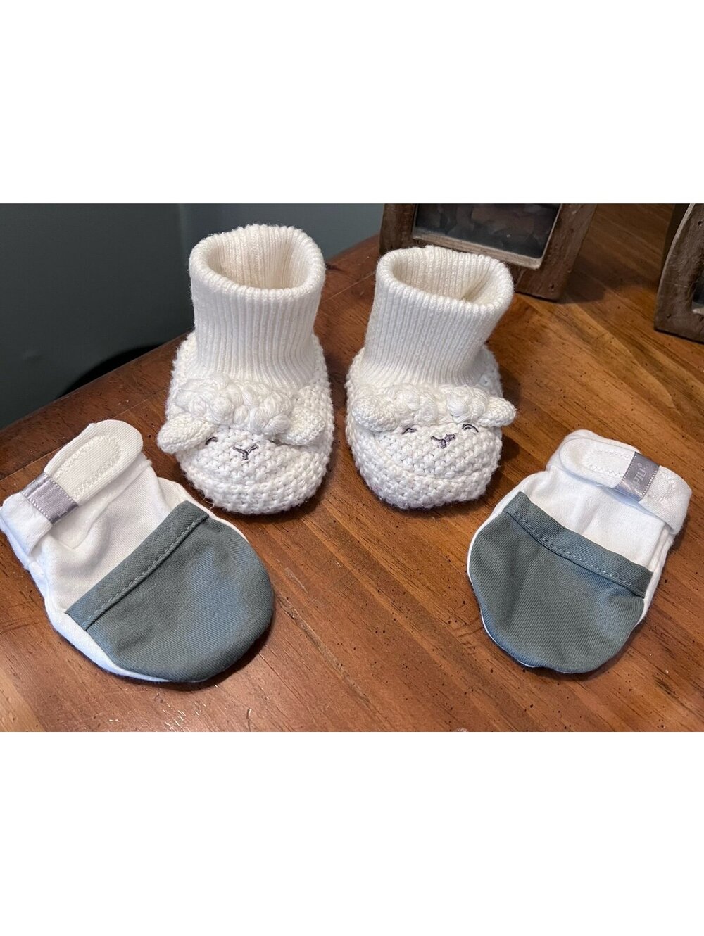 OshKosh Newborn Baby Lamb Crochet Booties & Mittens 4-pc Set (Size: Newborn/NB)
